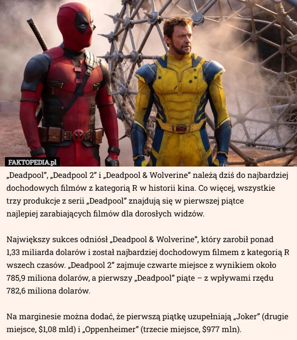 
    „Deadpool”, „Deadpool 2” i „Deadpool &amp; Wolverine” należą dziś do najbardziej...