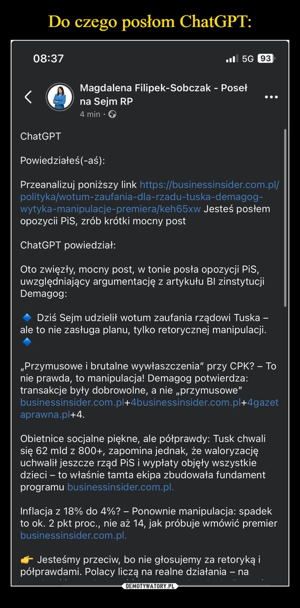 
    Do czego posłom ChatGPT: