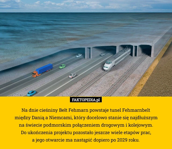 
    Na dnie cieśniny Bełt Fehmarn powstaje tunel Fehmarnbelt
 między Danią a