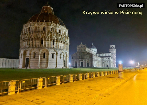 
    Krzywa wieża w Pizie nocą.