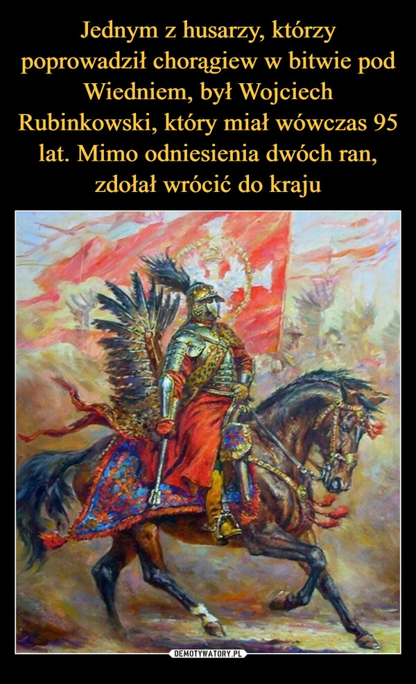 
    Jednym z husarzy, którzy poprowadził chorągiew w bitwie pod Wiedniem, był Wojciech Rubinkowski, który miał wówczas 95 lat. Mimo odniesienia dwóch ran, zdołał wrócić do kraju