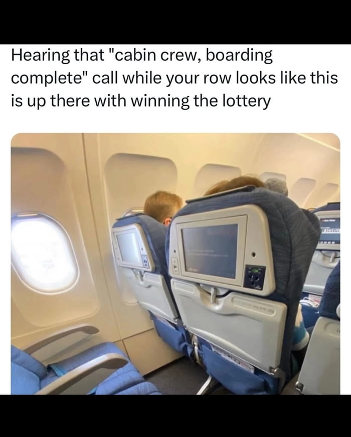 
    Empty row on a flight, better than winning the lottery