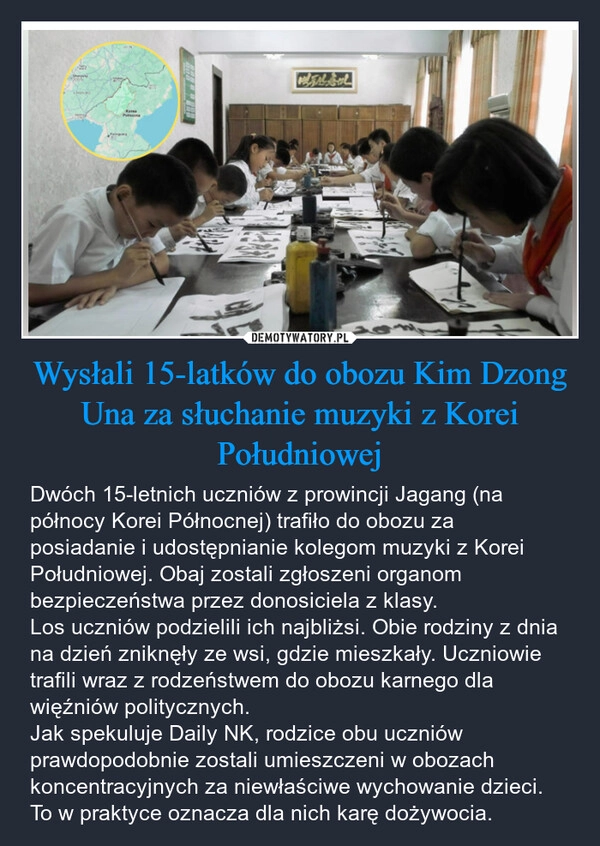 
    Wysłali 15-latków do obozu Kim Dzong Una za słuchanie muzyki z Korei Południowej