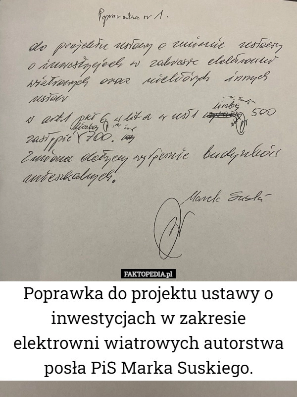 
    Poprawka do projektu ustawy o inwestycjach w zakresie elektrowni wiatrowych