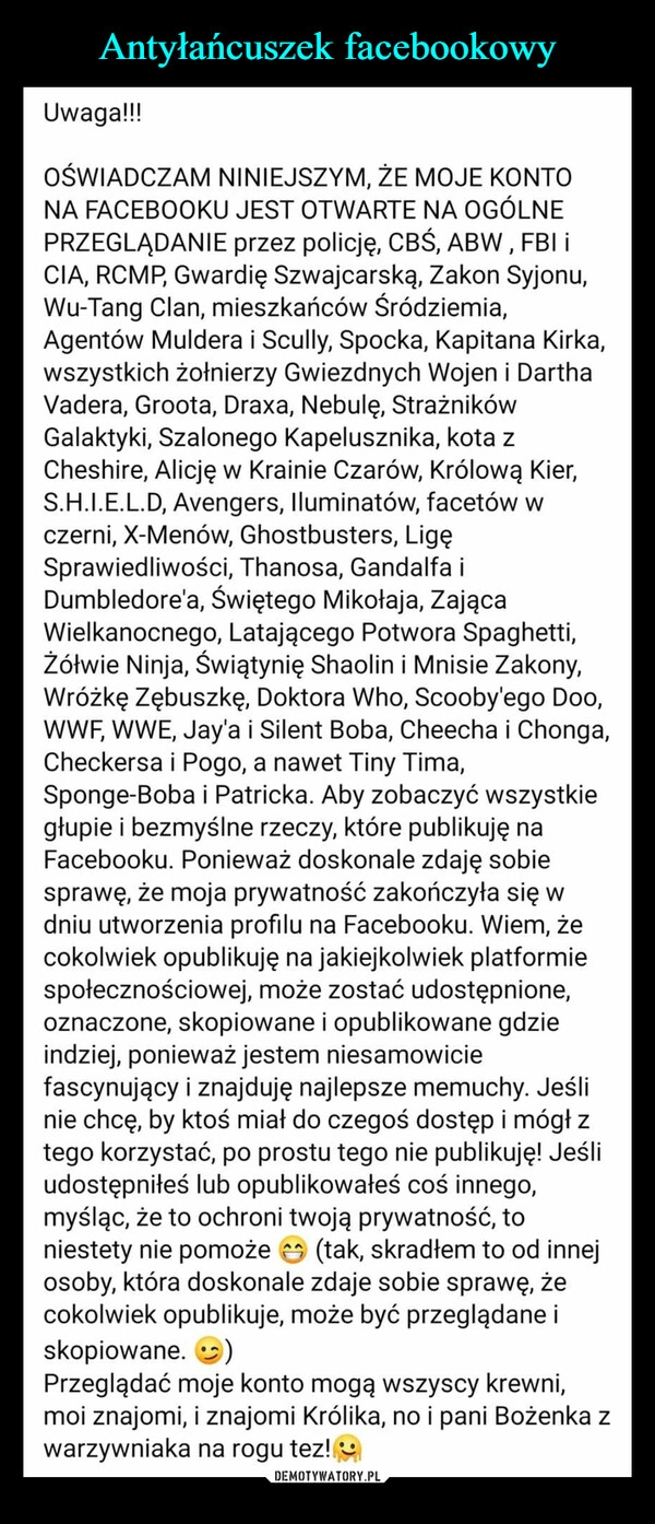 
    Antyłańcuszek facebookowy