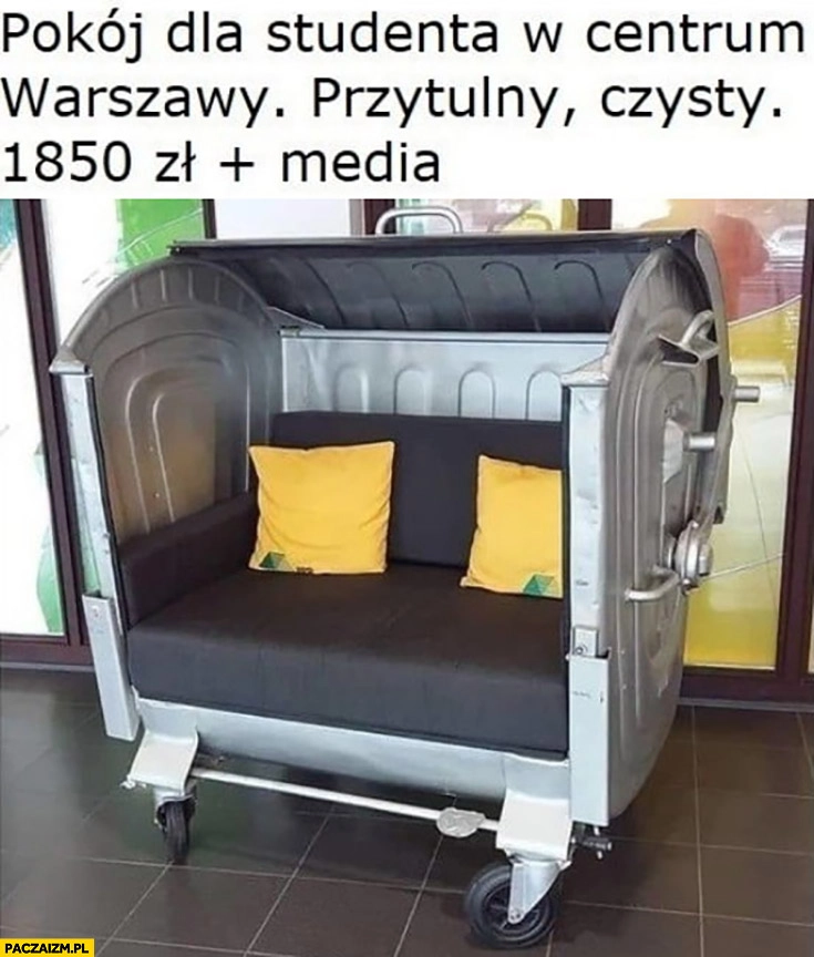 
    Śmietnik śmieciarka pokój dla studenta w centrum Warszawy czysty przytulny 1850zł plus media