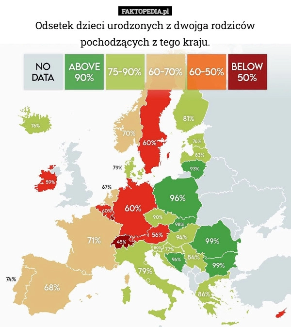 
    Odsetek dzieci urodzonych z dwojga rodziców pochodzących z tego kraju.
