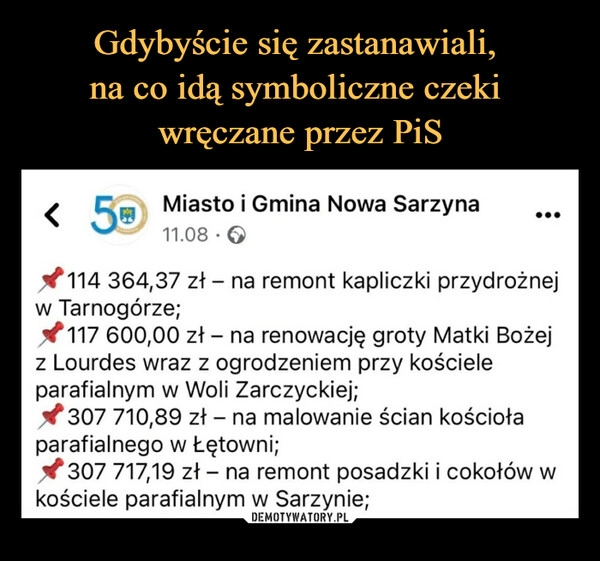 
    Gdybyście się zastanawiali, 
na co idą symboliczne czeki 
wręczane przez PiS