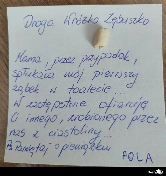 
    List do Wróżki Zębuszki 