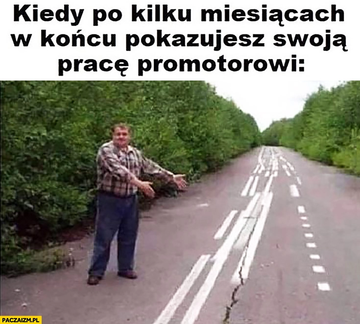 
    Kiedy po kilku miesiącach w końcu pokazujesz swoją pracę promotorowi