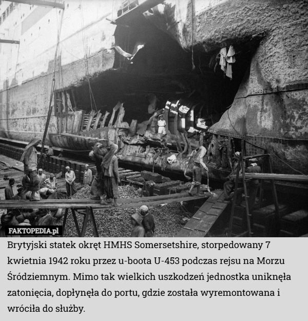 
    Brytyjski statek okręt HMHS Somersetshire, storpedowany 7 kwietnia 1942