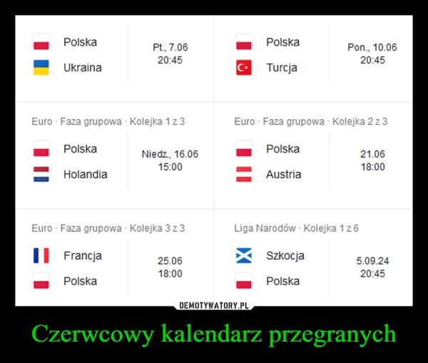 
    Czerwcowy kalendarz przegranych