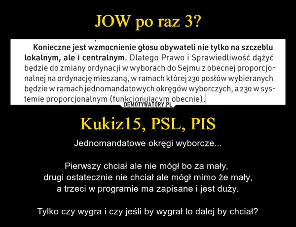 
    JOW po raz 3? Kukiz15, PSL, PIS