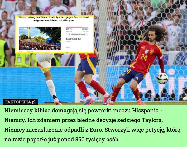 
    Niemieccy kibice domagają się powtórki meczu Hiszpania - Niemcy. Ich zdaniem