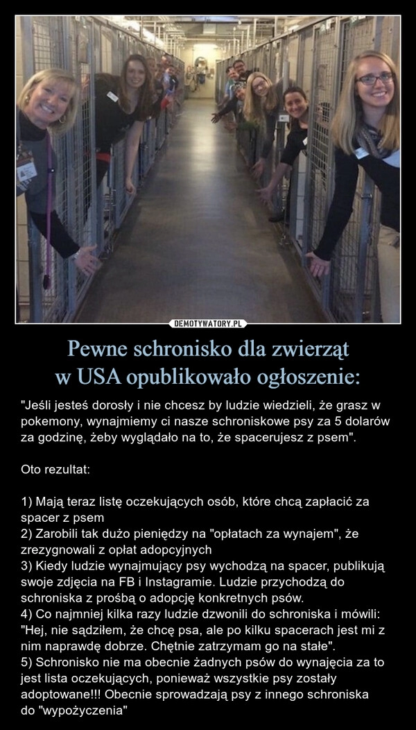 
    Pewne schronisko dla zwierząt
w USA opublikowało ogłoszenie: