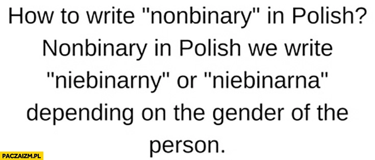 
    Po polsku piszemy niebinarny lub niebinarna w zależności od płci osoby