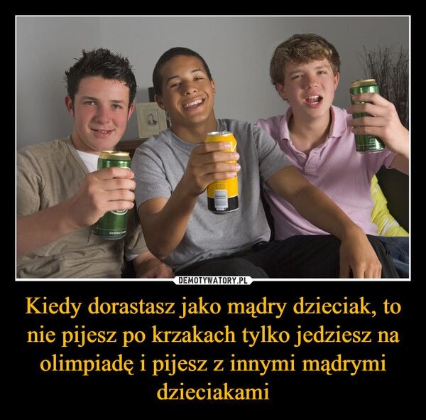 
    Kiedy dorastasz jako mądry dzieciak, to nie pijesz po krzakach tylko jedziesz na olimpiadę i pijesz z innymi mądrymi dzieciakami