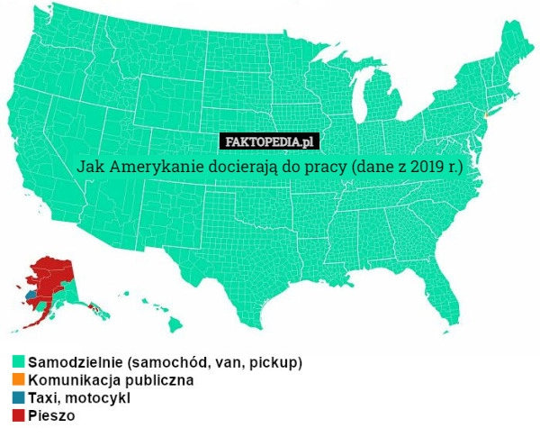 
    Jak Amerykanie docierają do pracy (dane z 2019 r.)