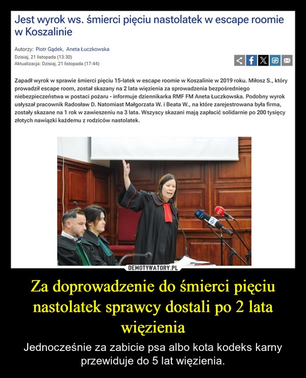 
    Za doprowadzenie do śmierci pięciu nastolatek sprawcy dostali po 2 lata więzienia