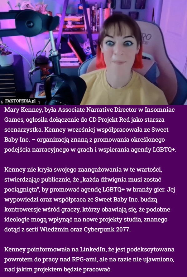 
    Mary Kenney, była Associate Narrative Director w Insomniac Games, ogłosiła