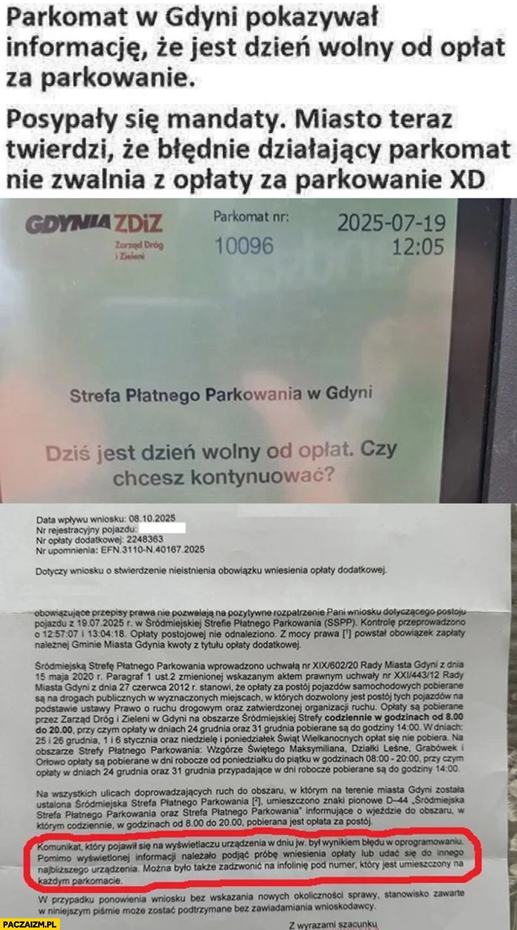 
    Parkomat w Gdyni pokazywał informacje dzień wolny od opłat posypały się mandaty, miasto twierdzi, że błąd parkomatu nie zwalnia z opłaty