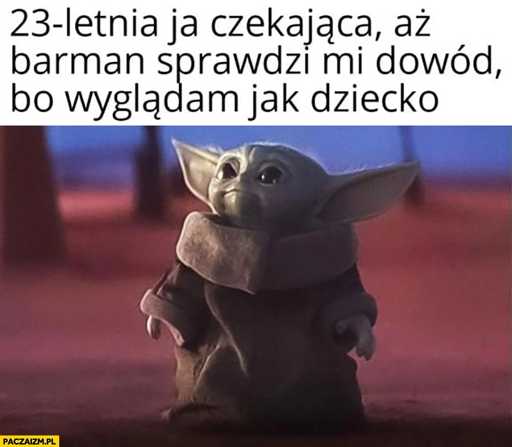 
    Mały Yoda 23-letnia ja czekająca aż barman sprawdzi mi dowód, bo wyglądam jak dziecko