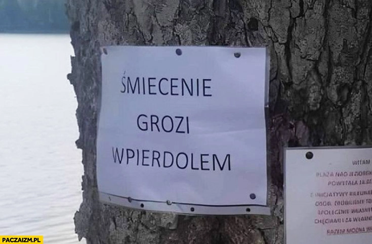 
    Śmiecenie grozi wpierdolem kartka napis
