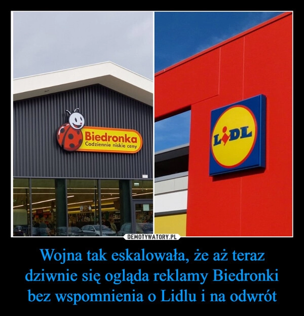 
    Wojna tak eskalowała, że aż teraz dziwnie się ogląda reklamy Biedronki bez wspomnienia o Lidlu i na odwrót