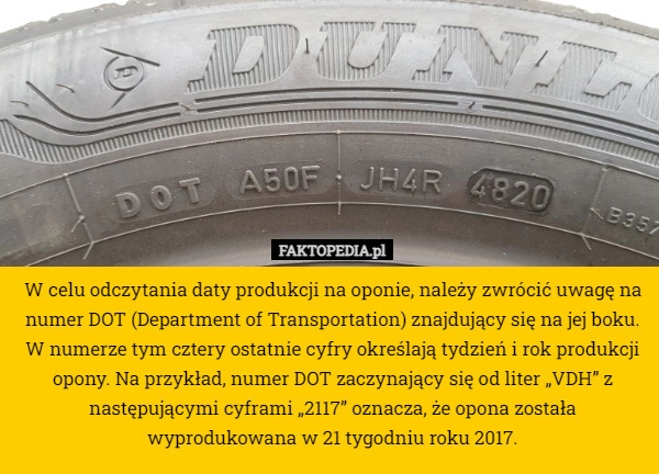 
    W celu odczytania daty produkcji na oponie, należy zwrócić uwagę na numer