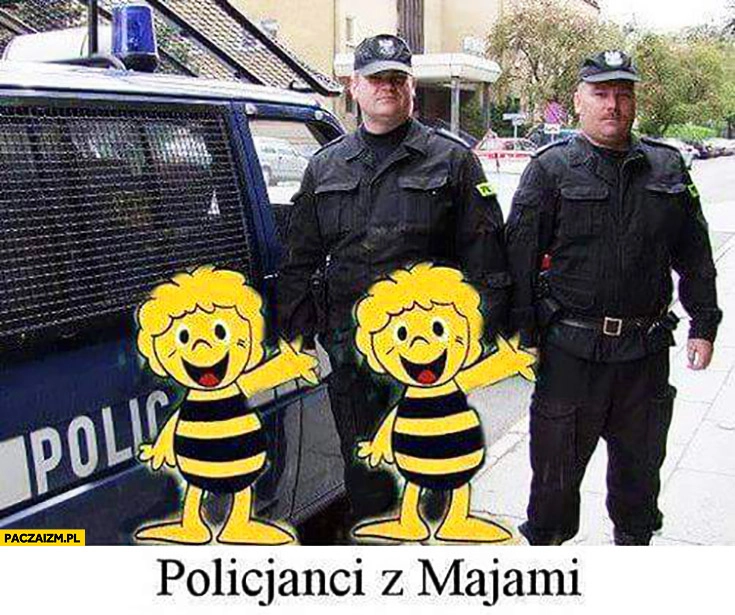 
    Policjanci z majami pszczółka maja