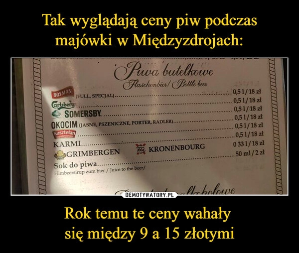 
    Tak wyglądają ceny piw podczas majówki w Międzyzdrojach: Rok temu te ceny wahały 
się między 9 a 15 złotymi