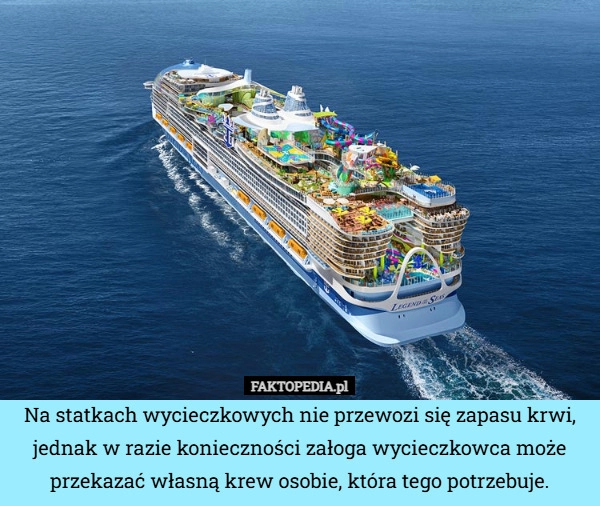 
    Na statkach wycieczkowych nie przewozi się zapasu krwi, jednak w razie konieczności