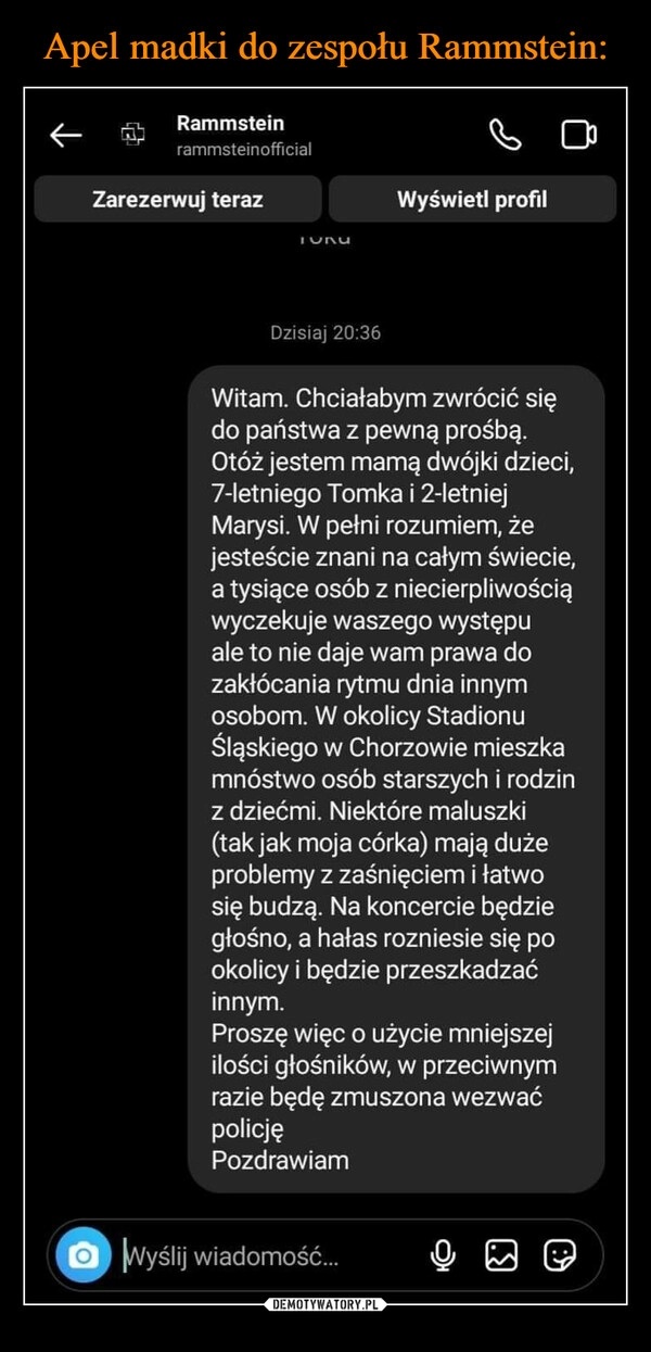 
    Apel madki do zespołu Rammstein: