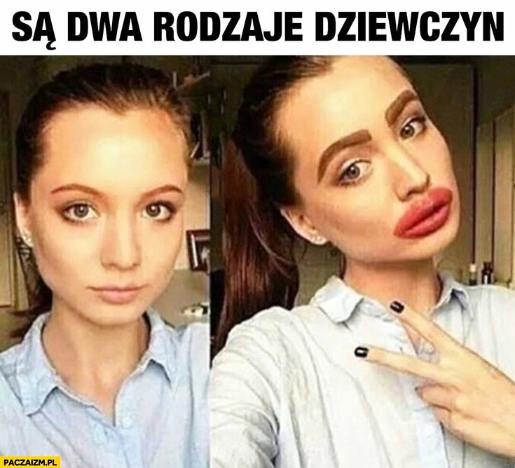 
    Są dwa rodzaje dziewczyn: naturalny makijaż, dziubek wielkie usta grube brwi