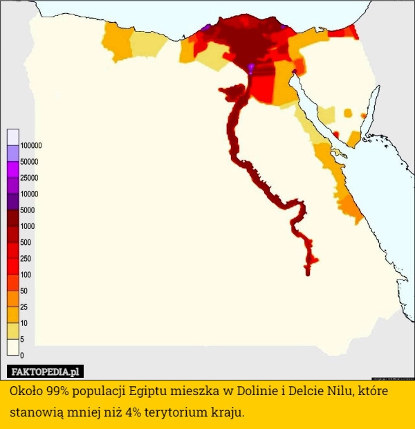 
    Około 99% populacji Egiptu mieszka w Dolinie i Delcie Nilu, które stanowią