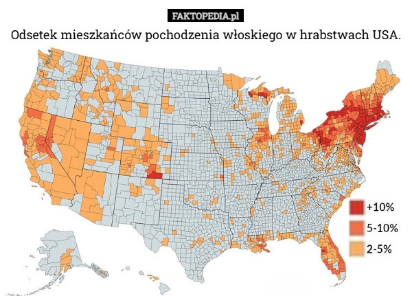 
    Odsetek mieszkańców pochodzenia włoskiego w hrabstwach USA.