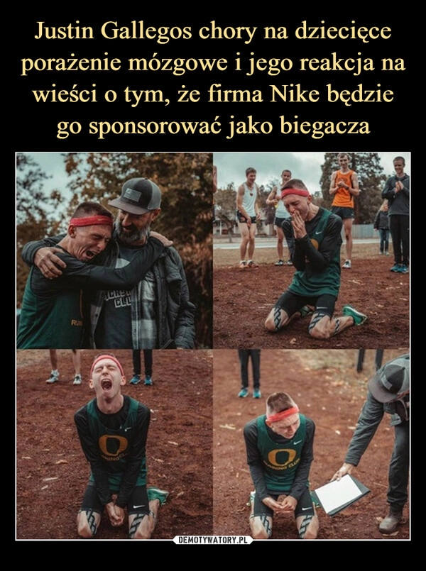 
    Justin Gallegos chory na dziecięce porażenie mózgowe i jego reakcja na wieści o tym, że firma Nike będzie go sponsorować jako biegacza