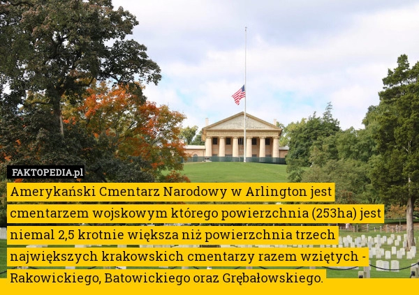 
    
			Amerykański Cmentarz Narodowy w Arlington jest cmentarzem wojskowym którego					