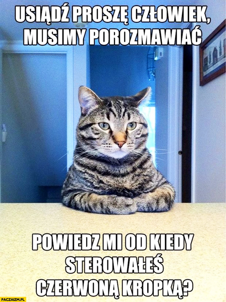 
    Usiądź człowiek musimy porozmawiać, od kiedy sterowałeś czerwoną kropką? kot