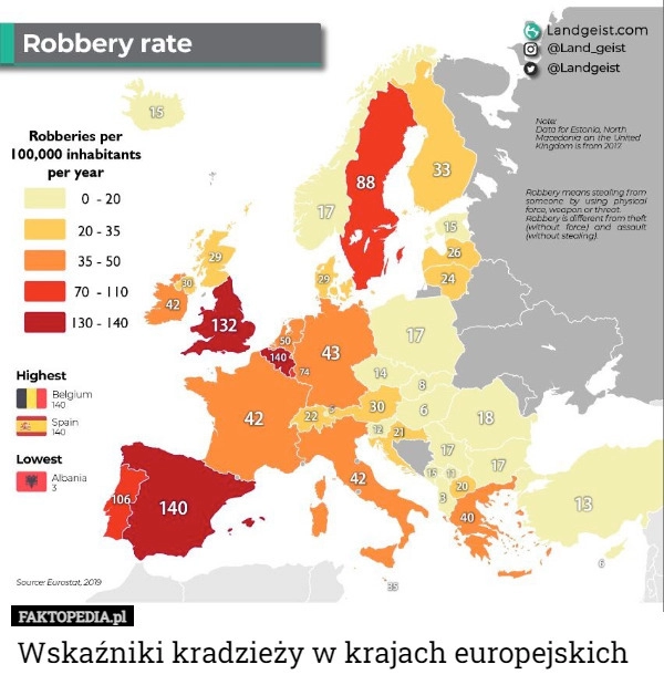 
    Wskaźniki kradzieży w krajach europejskich