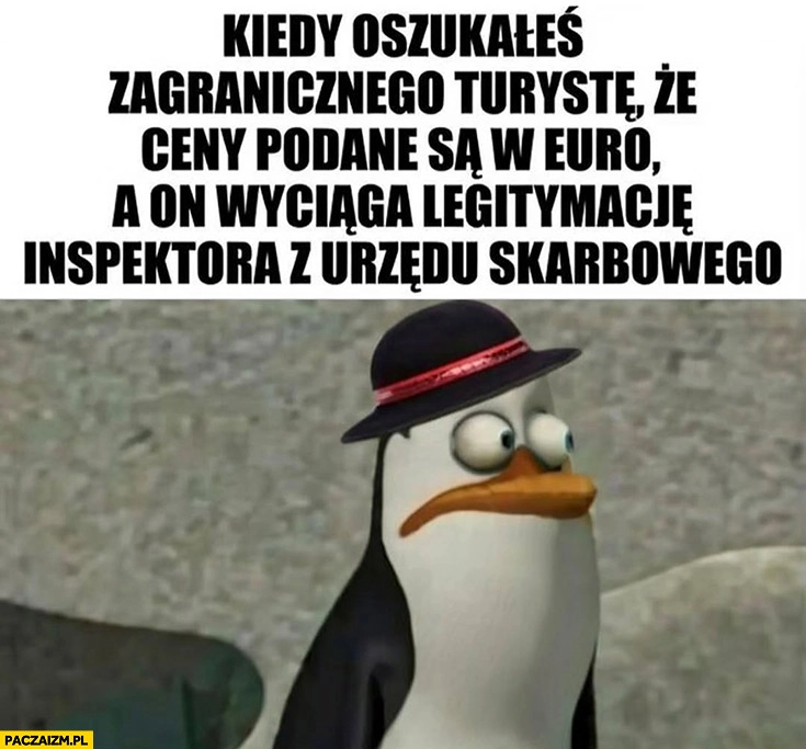 
    Góral pingwin kiedy oszukałeś zagranicznego turystę, że ceny podane są w euro a on wyciąga legitymacje inspektora z urzędu skarbowego