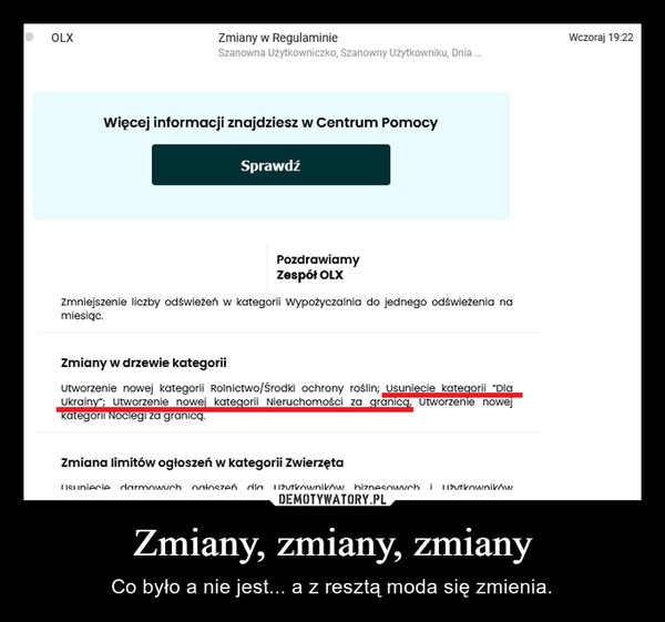 
    Zmiany, zmiany, zmiany