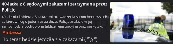 
    40-latka z 8 sądowymi zakazami