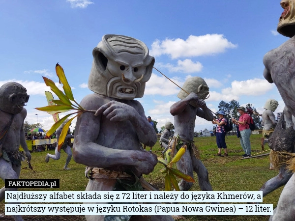 
    Najdłuższy alfabet składa się z 72 liter i należy do języka Khmerów, a najkrótszy