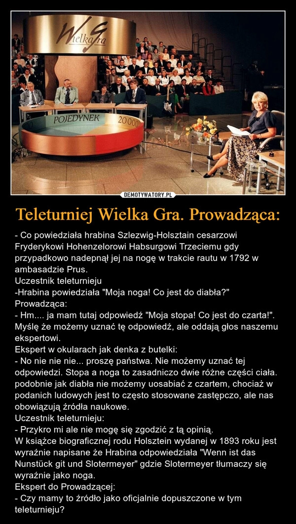 
    Teleturniej Wielka Gra. Prowadząca: