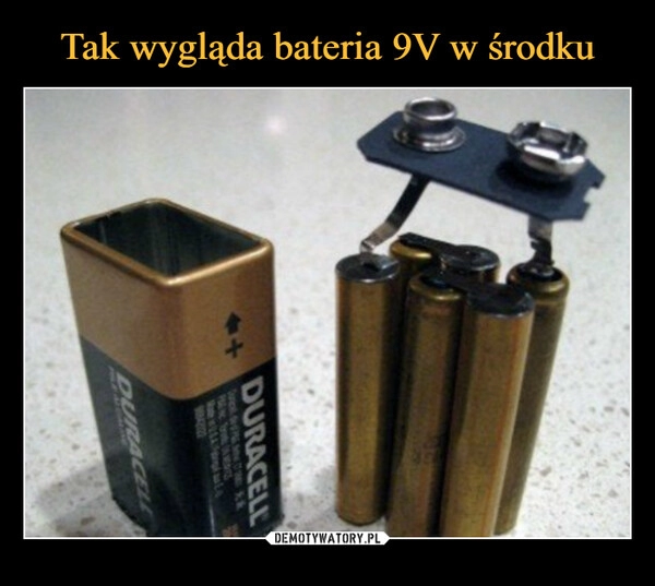 
    Tak wygląda bateria 9V w środku