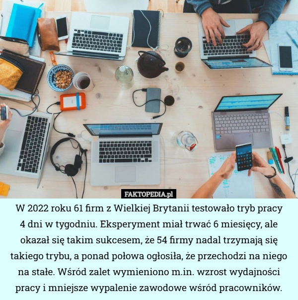 
    W 2022 roku 61 firm z Wielkiej Brytanii testowało tryb pracy 4 dni w tygodniu...