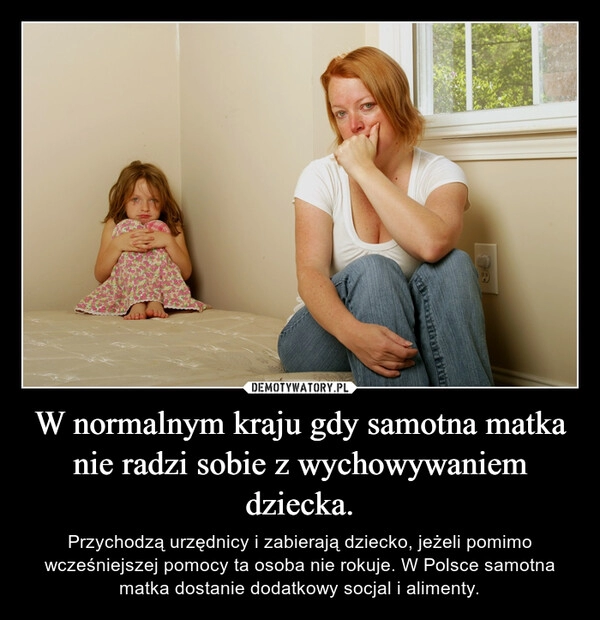 
    W normalnym kraju gdy samotna matka nie radzi sobie z wychowywaniem dziecka.