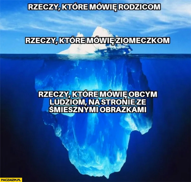 
    Rzeczy które mówię rodzicom, ziomeczkom, obcym ludziom na stronie ze śmiesznymi obrazkami góra lodowa