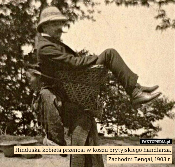 
    Hinduska kobieta przenosi w koszu brytyjskiego handlarza, Zachodni Bengal,